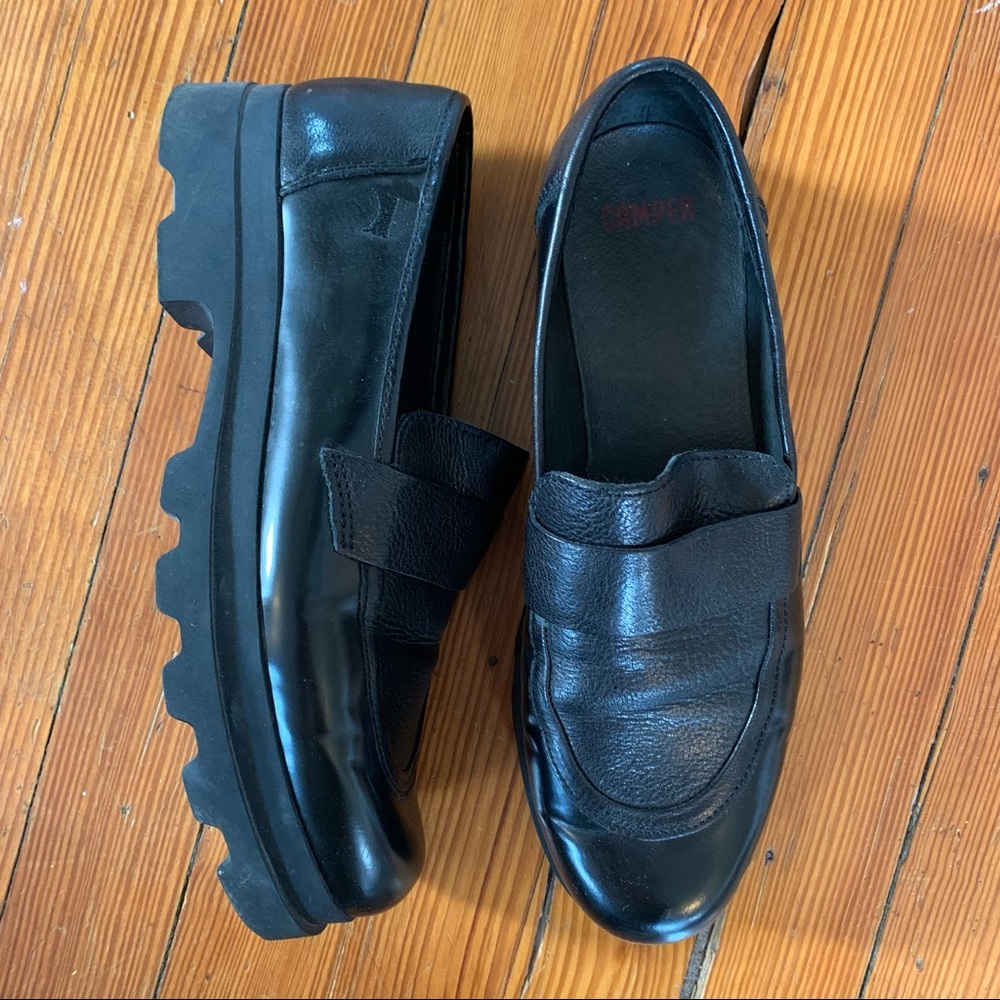 Camper Chunky black leather platform loafer 39